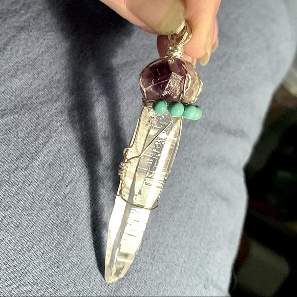 Hand Crafted Jewelry - Amethyst, Lemurian Quartz & Turquoise Pendant